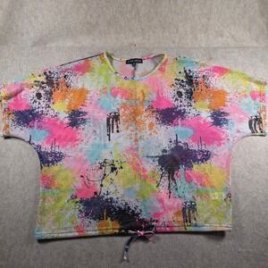 Inner Circle Womens Medium Mesh Paint Splatter Crop Top Abstract Multi Color M